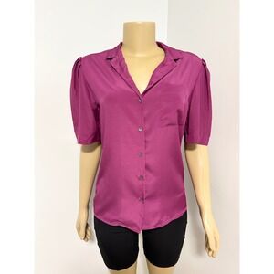 Vintage Jack Mulqueen Neiman Marcus Magenta Silk Look Puffed Sleeve Blouse 10